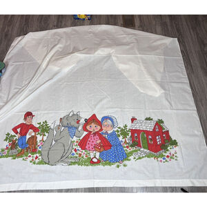 Vintage Little Red Riding Hood Twin Size Sheet Flat Muslin EUC
